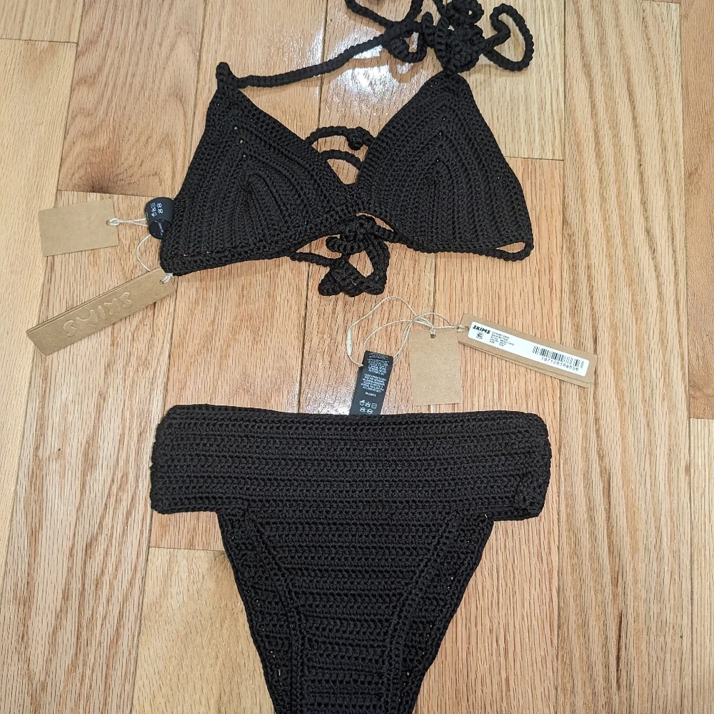 NWT SKIMS CROCHET SWIM BIKINI SET IN ONYX